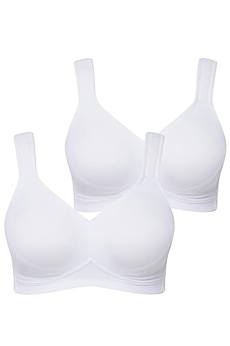 Ulla Popken Damski duży rozmiar, duże rozmiary, plus size, biustonosz z mikrofibry, 2 sztuki, bez fiszbin, uformowane miseczki śnieżnobiałe 105C 793032200-105C, śnieżnobiały, 105C
