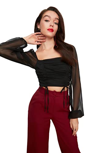 TRENDYOL Bluzka damska z detalami, czarny, 38