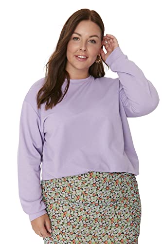 Trendyol Damska bluza z okrągłym dekoltem jednokolorowa, regularna, plus size, Fioletowy, 5XL duże rozmiary