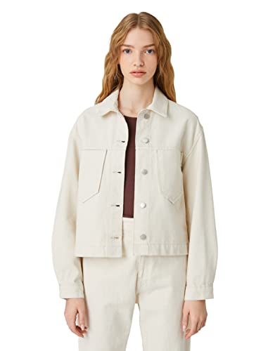 Koton Damska kurtka dżinsowa z długim rękawem i kieszeniami, Off White (001), 38