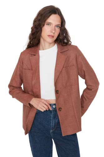 TRENDYOL Women's Damski Regular dwurzędowy gładki materiał tkany, marynarka płaszcz, camel, 36, Camel, 36