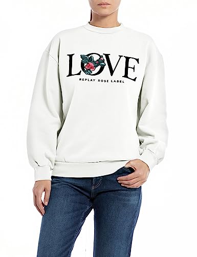 Replay Damska bluza bawełniana Rose Label Collection, 011 Natural White, M