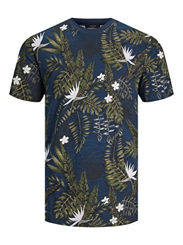 JACK & JONES Męski T-shirt z okrągłym dekoltem, Navy Blazer/Aop:ss23, S