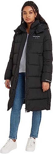 Calvin Klein Jeans Damskie płaszcze Monologo Non Down Long Puffer Wyściełane Płaszcze, Czarny, S