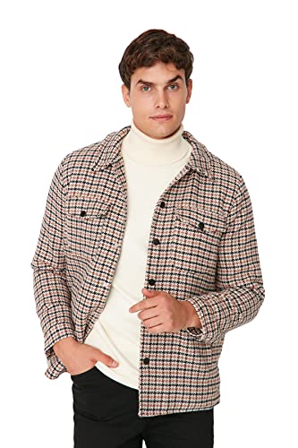 Trendyol Męska kurtka zimowa, w kratę, w kratę, camel, M, Wielbłądzi, M