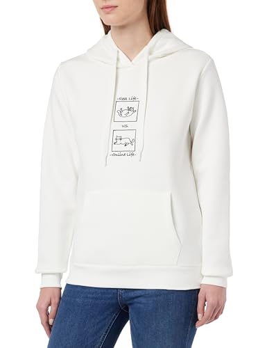 Koton Damska bluza z kapturem Kangaroo Pocket Detail Printed Long Sleeve Hoodie, Ecru (010), l