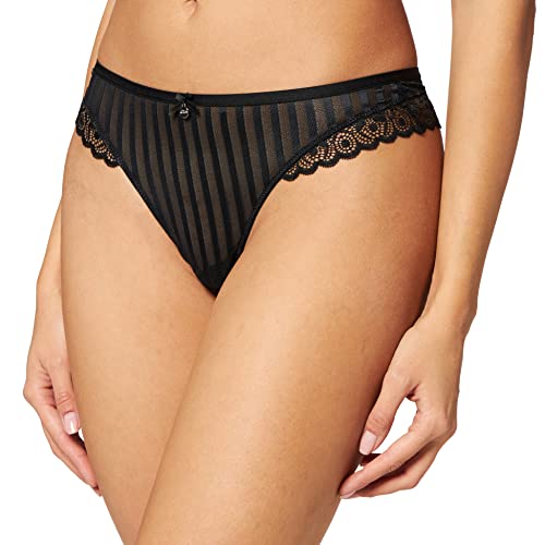 s.Oliver RED LABEL Bodywear LM Damskie majtki stringi Amelie, czarne, 36 (rozmiar producenta: 36/38)
