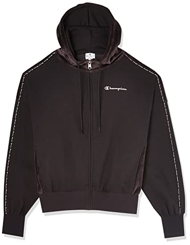 Champion Damska bluza z kapturem z miękkiego weluru na całej długości, czarny, XS