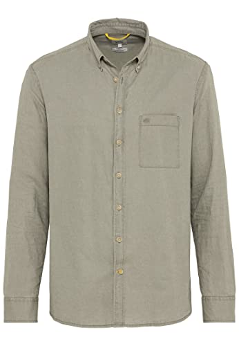 camel active Męska koszula z długim rękawem z mieszanki lnu, khaki, M