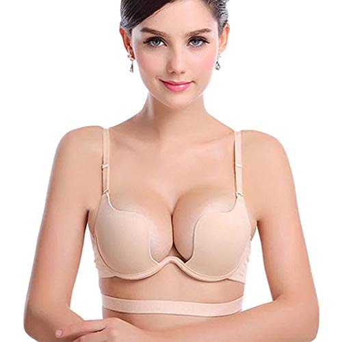 ZUKULIFE Damski biustonosz Deep U Multiway Plunge biustonosz push-up bielizna, morelowy, 90C