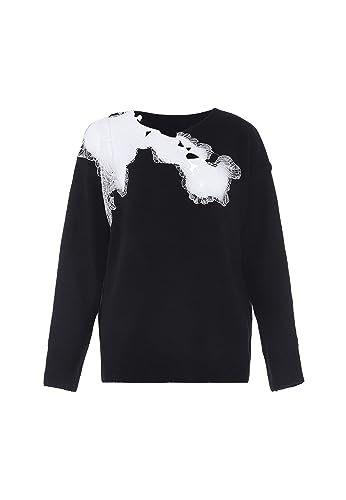 faina Damski sweter z dzianiny bez ramiączek z nieregularnym haftem koronkowym, czarny, rozmiar XL/XXL, czarny, XL