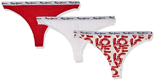 Pepe Jeans Damskie klasyczne stringi 3P miłość bikini styl bielizna, czerwona, M (opakowanie 3 szt.), Czerwony, M