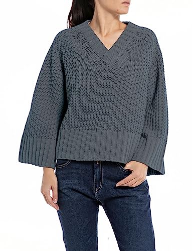 Replay Sweter damski z krótkim rękawem, 222 Slate Grey, XL