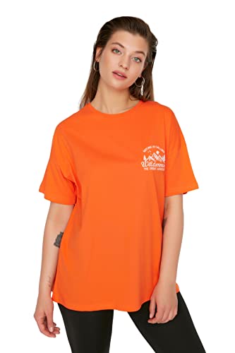 Trendyol Damska koszulka plus size, regularna, podstawowa, z okrągłym dekoltem, dzianinowa koszulka plus size, pomarańczowy, 3XL