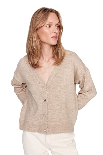Trendyol Damski sweter z dekoltem w serek, zwykły, beżowy, M, BEŻOWY, M
