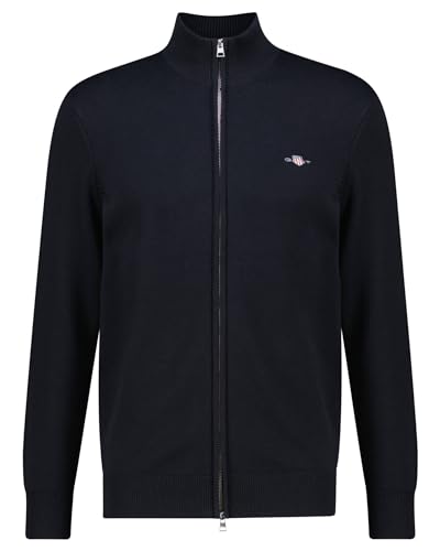GANT Męska kurtka z dzianiny na co dzień, bawełniana, z zamkiem błyskawicznym, czarna, standardowa, czarny, 3XL