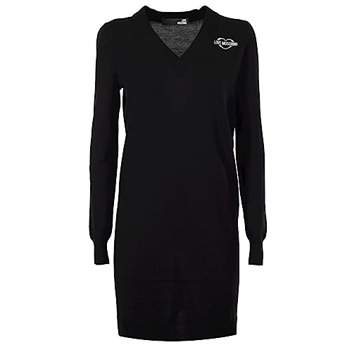 Love Moschino Damska sukienka z długim rękawem i emblematem w kształcie serca, czarny, 44