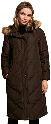 Springfield Damski płaszcz puchowy z kapturem z wodoodpornych włosów kurtka, jasnobrązowy, 42, jasnobrązowy, L