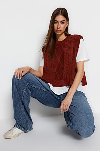 Trendyol Damski sweter z dzianiny o regularnym kroju, Płytka, M