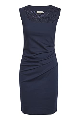 KAFFE damska sukienka koktajlowa Slim Fit z kwiatowym koronką kokardową, środkowa morska, 36