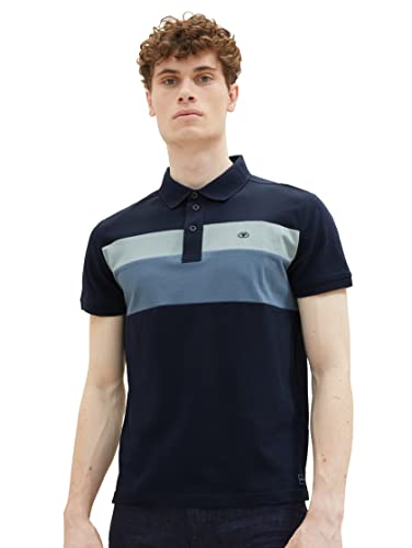 TOM TAILOR Męska koszulka polo z nadrukiem logo, 10668 - Sky Captain Blue, XL
