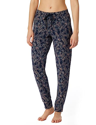Schiesser Damskie spodnie do spania długie ze ściągaczami mieszanka modalu + relaks, niebiesko-fioletowe kwiaty, 40, Blau Lila Floral