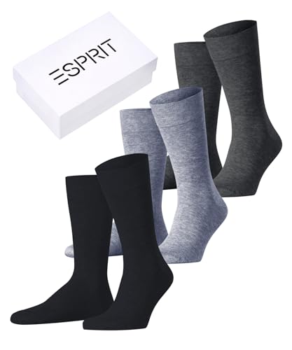 Esprit Solid Mix 3-Pack skarpety męskie bawełna Lyocell organiczne trwałe wielokolorowe połowa łydki drobne bez wzoru na lato lub zimę, zestaw 2 par, Mehrfarbig (Wyjście 0020), 39-42 EU