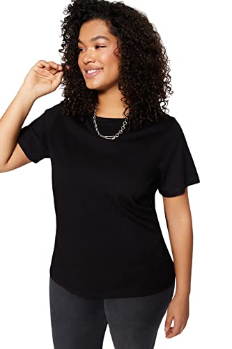 Trendyol Damska koszulka plus size regularny krój podstawowy okrągły dekolt dzianina plus size czarna, Czarny, 3XL