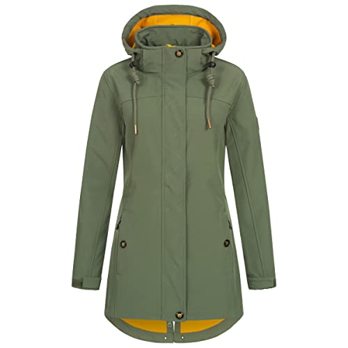 Ankerglut Damski płaszcz softshellowy, krótki płaszcz z kapturem, z podszewką, kurtka przejściowa #Ankerglutbrise kurtka softshell, oliwkowy, 52 duże rozmiary