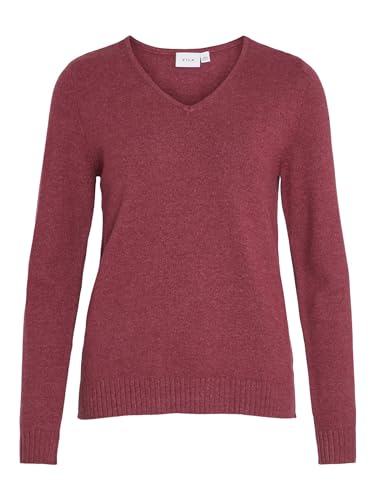 Vila Damski sweter Viril L/S z dekoltem w serek, Czerwony burak/szczegóły: ciemny melanż, S