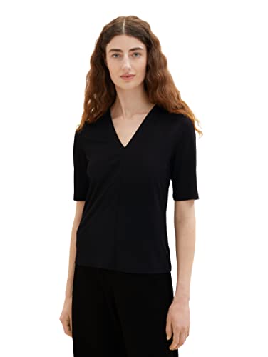 TOM TAILOR Damska koszulka z dekoltem w serek, 14482 – Deep Black, M