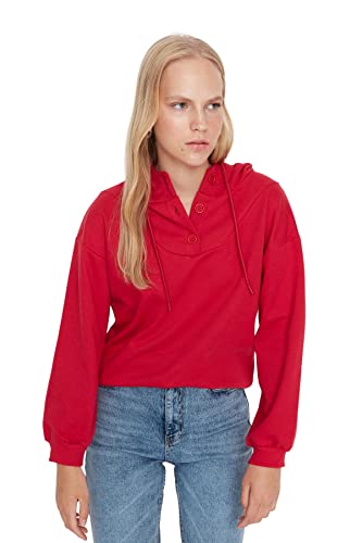 Trendyol Damska bluza z kapturem, jednokolorowa, regularna, Czerwony, XS