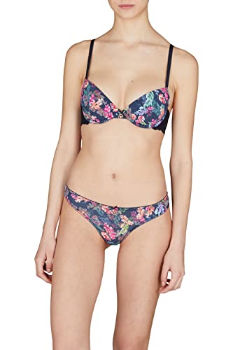 Emporio Armani Damski biustonosz push-up z mikrofibry na co dzień, Granatowy nadruk kwiatowy, 34 / C