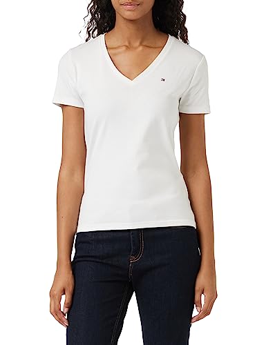 Tommy Hilfiger Damskie topy z dzianiny Slim Cody Rib V Ss S/S, Ecru, S