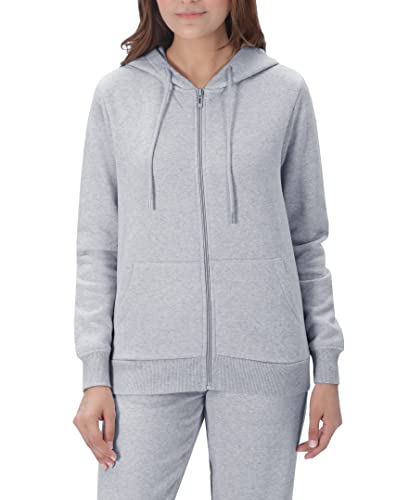 M17 Damska bluza z kapturem, z recyklingu, prosta bluza z kapturem, zapinana na zamek błyskawiczny, casualowa, miękka bluza z kapturem, Light Grey Marl, S