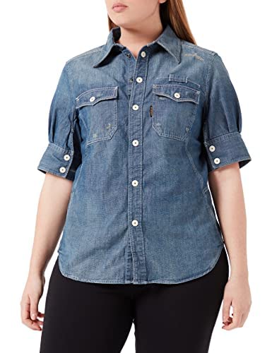 G-STAR RAW, Damska koszulka oficerska z pufowym rękawem, Blau (anty-wyblakły niebieski Egejski C611-d096), XS