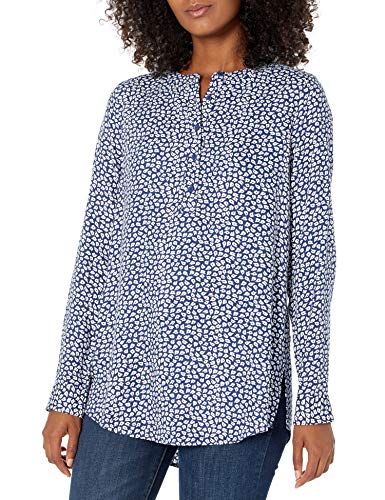 Amazon Essentials damska tkana bluzka z długim rękawem, granatowa/biała, płatkowa, XL