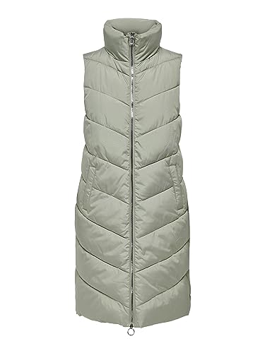 JdY Damska kamizelka JDYFINNO Long Padded Waistcoat New NOOS, Seagrass/Szczegóły: Silver Zip, M, Seagrass/Szczegóły: srebrny zamek błyskawiczny, M