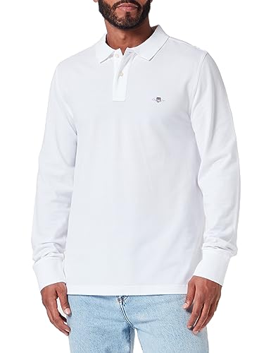 GANT Męska koszulka polo REG Shield LS Pique Rugger, biała, standardowa, biały, 3XL