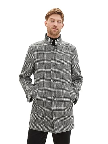 TOM TAILOR Męski płaszcz wełniany 1037407, 32806-ecru Black Houndstooth, L, 32806 - Ecru Black Houndstooth, L