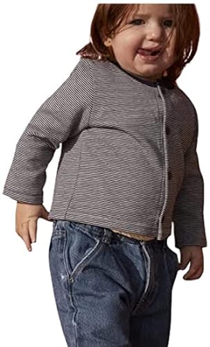 Petit Bateau Dziewczęcy kardigan niemowlęcy z dzianiny w paski Milleraies z grubego dżerseju, Smoking/Marshmallow, 6 Miesiące