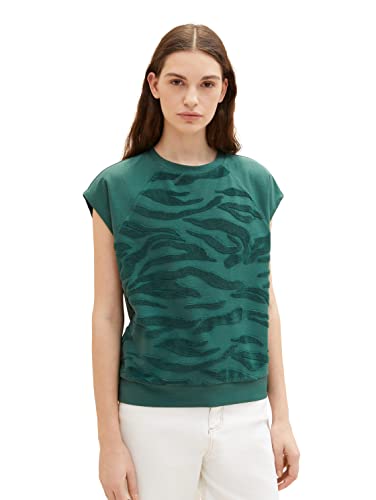TOM TAILOR Damski Top 1035855, 31585 - Pine Green Towelling Waves, S