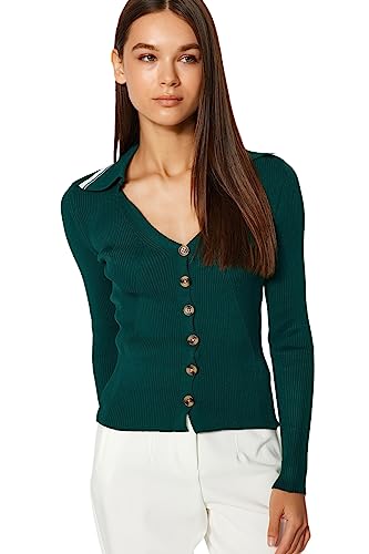 Trendyol FeMan Slim Fit Basic Polo Neck Dzianina Kardigan, szmaragdowy, M, Szmaragd, M