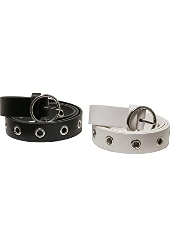 Urban Classics Unisex Synthetic Leather Eyelet Belt pasek 2-pak, czarny/biały, S/M