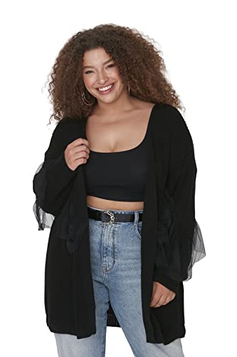 Trendyol Damski sweter z dzianiny o regularnym kroju z dekoltem w serek w rozmiarze plus size, Czarny, XXL