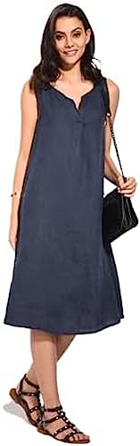 Bonateks, Długa sukienka bez rękawów z kołnierzem tunezyjskim, 100% len, rozmiar DE: 40 rozmiar US: L, granatowy - wyprodukowano we Włoszech, niebieski, 40