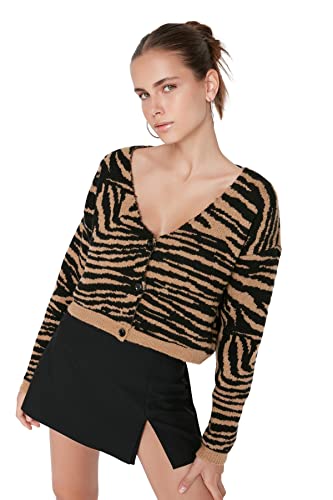 Trendyol Damski standardowy standardowy kardigan z dzianiny z dekoltem w serek, Czarny, M