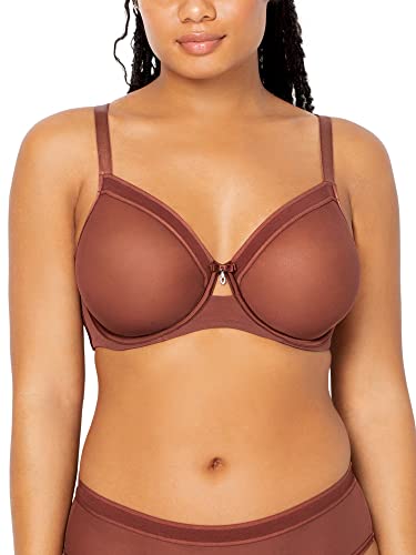 Curvy Couture Damski biustonosz bez fiszbinów z przezroczystą siatką, czekoladowy, 38H US