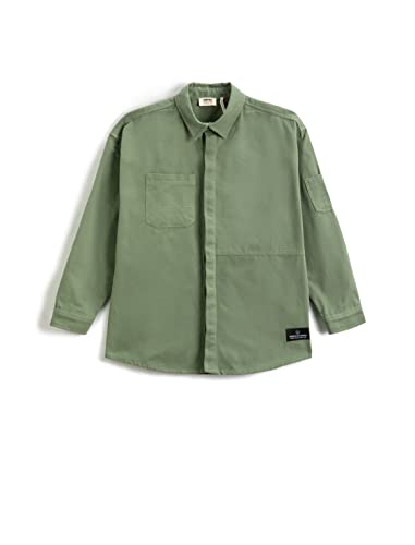 Koton Boy Shacket Oversized One Pocket Detail Long Sleeve Cotton, Khaki (861), 11-12 Lat
