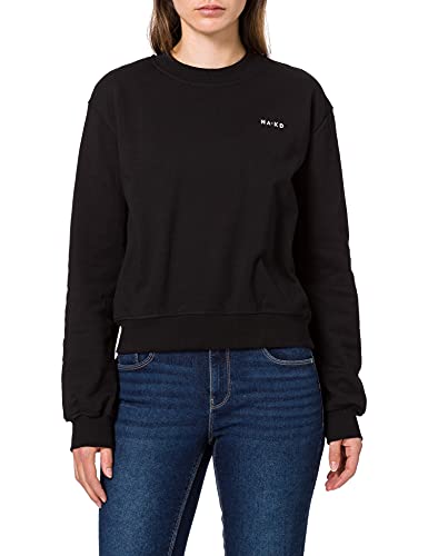 NA-KD Damska bluza z logo Basic, czarny, XS